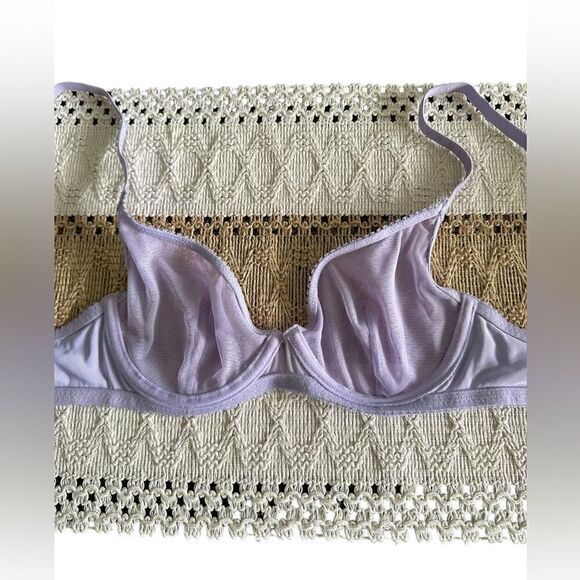 Savage X Fenty Purple Flocked Logo Mesh Unlined Bra - Picture 6 of 16